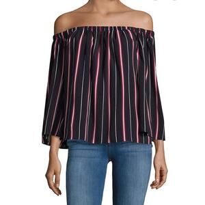 French Connection Navy with Red Stripes Off Shoulder Top Small NEW